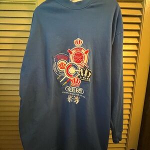 COOGI Blue and Red Long Sleeve Tee with Ornate Emblem